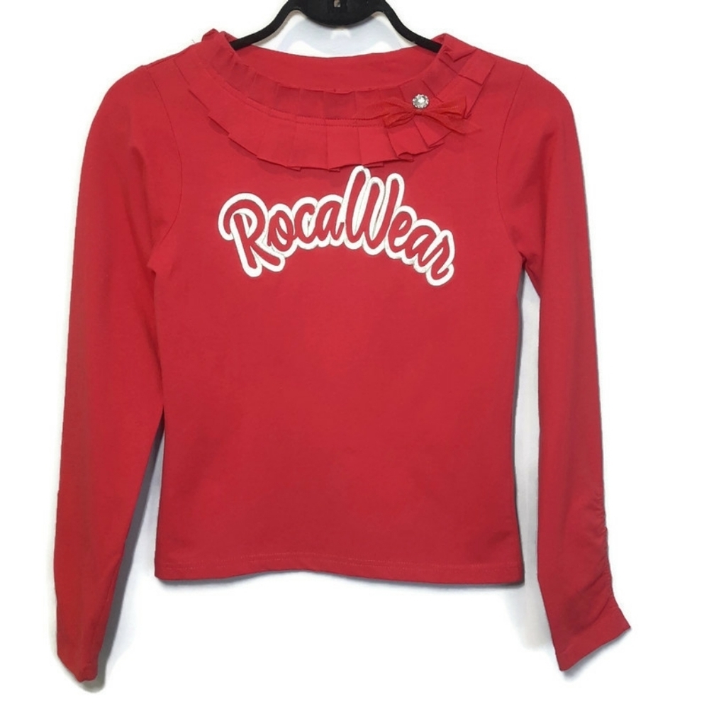 3/$20 Vintage Y2K Rocawear Pleated Tulle Red Top Long Sleeve Girls Size 16 XL